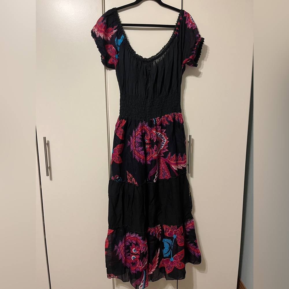 Floral Black and Pink Smocked Dress